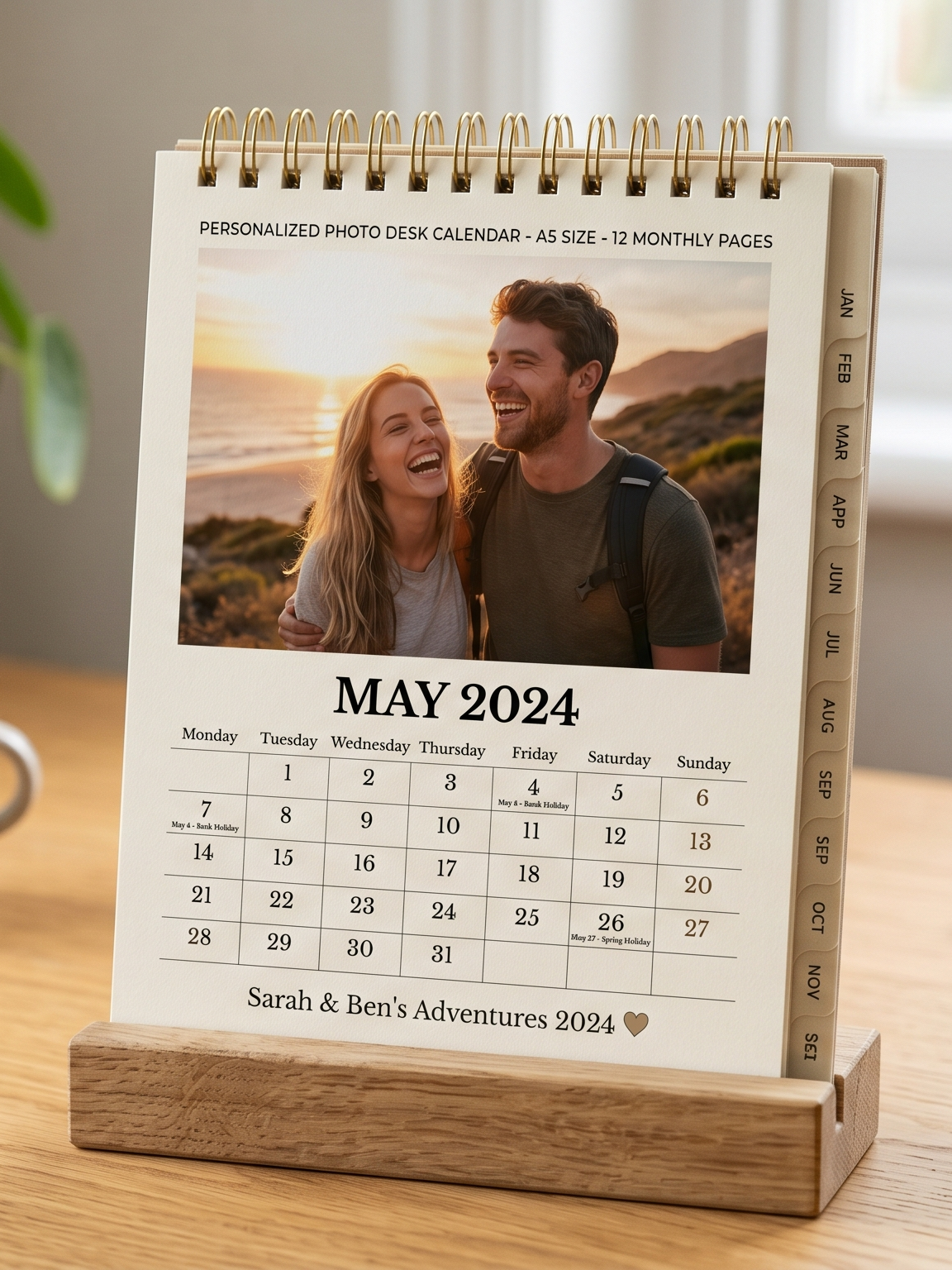 Photo Desk Calendar — A5 12 Monthly Pages with Wooden Base — image 3 of 3