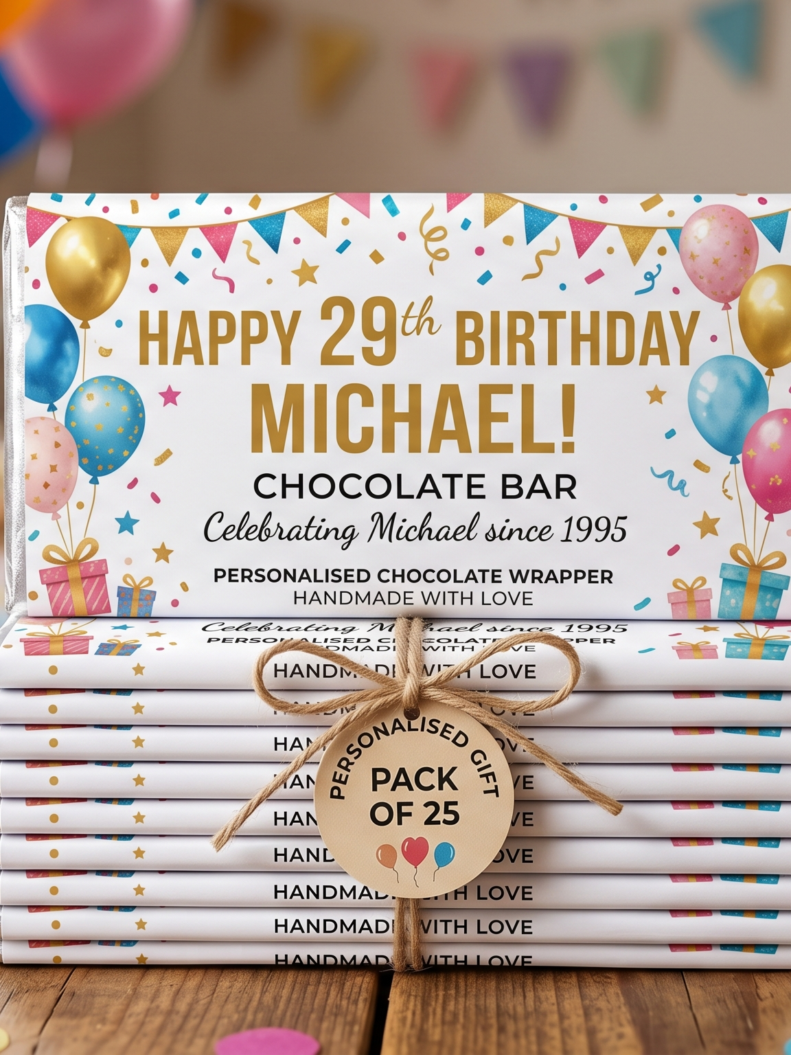 Personalised Chocolate Wrapper — Birthday Design Pack of 25
